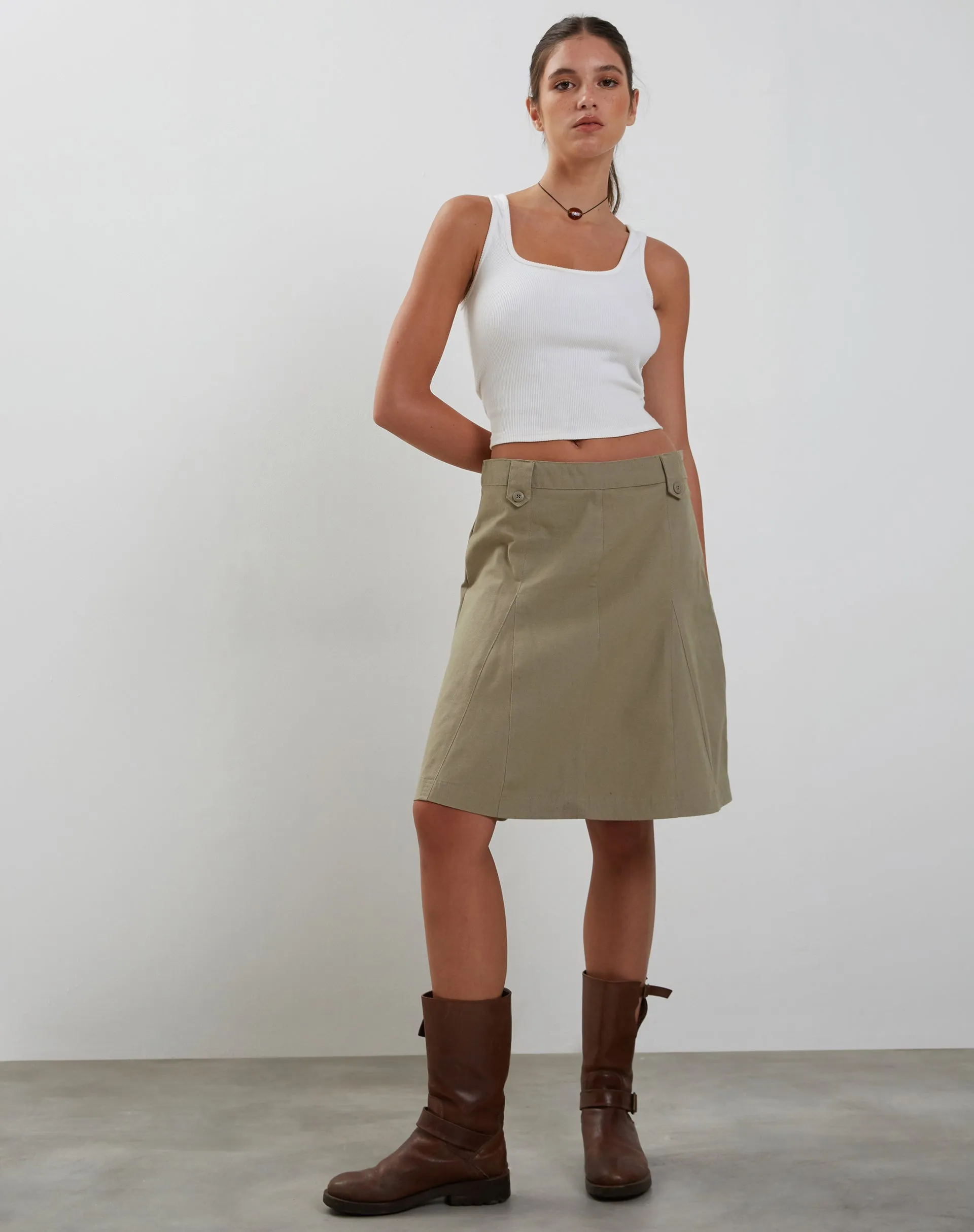 Zeera Cargo Midi Skirt in Biscotti